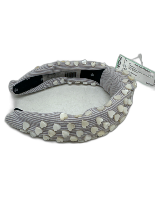 Lele Sadoughi Gray & White Striped Heart Buttons Knot Headband Gray & White