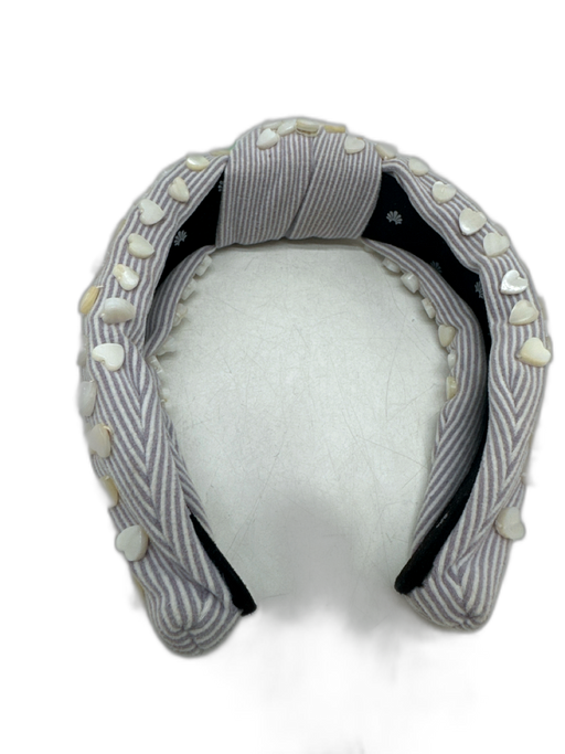 Lele Sadoughi Gray & White Striped Heart Buttons Knot Headband Gray & White