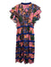 Alden Adair Size M Blue & Multi Cotton Blend V Neck Ruffle Sleeve Detail Dress Blue & Multi / M