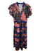 Alden Adair Size M Blue & Multi Cotton Blend V Neck Ruffle Sleeve Detail Dress Blue & Multi / M