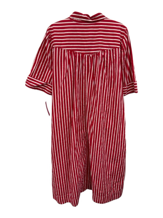 Maeve Size L Red & White Cotton Striped Button Front Patch Pocket Dress Red & White / L