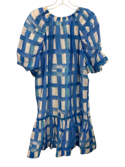 Marie Oliver Size XL Blue & White Linen Blend Printed V Neck Dress Blue & White / XL