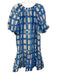 Marie Oliver Size XL Blue & White Linen Blend Printed V Neck Dress Blue & White / XL