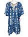 Marie Oliver Size XL Blue & White Linen Blend Printed V Neck Dress Blue & White / XL