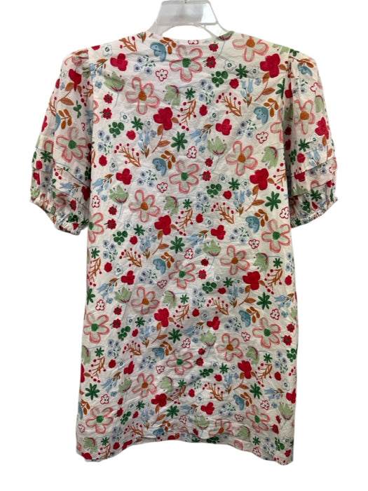 Entro Size L White & Multi Cotton Floral V Neck Pintuck Detail Dress White & Multi / L