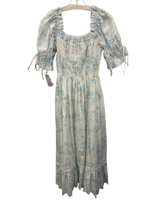 Antonio Melani Size 4 White & Blue Cotton Floral Square Neck Maxi Dress White & Blue / 4