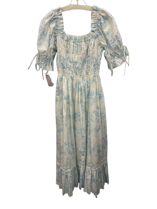 Antonio Melani Size 4 White & Blue Cotton Floral Square Neck Maxi Dress White & Blue / 4