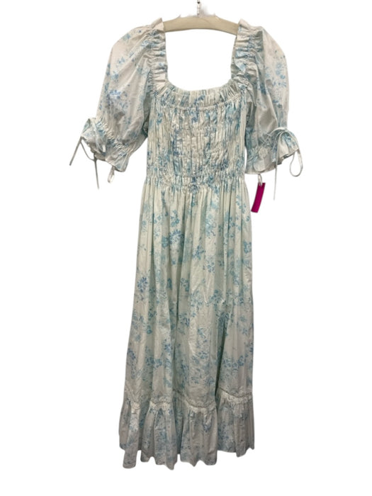 Antonio Melani Size 4 White & Blue Cotton Floral Square Neck Maxi Dress White & Blue / 4