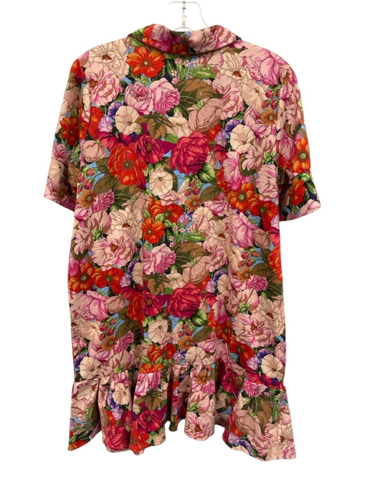 Never a Wallflower Size L Red & Multi Cotton Blend Floral Blocked Print Dress Red & Multi / L