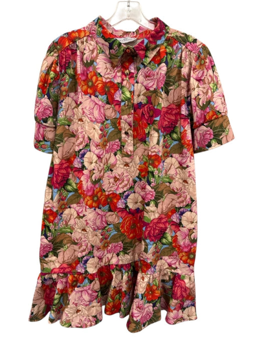 Never a Wallflower Size L Red & Multi Cotton Blend Floral Blocked Print Dress Red & Multi / L