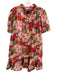 Never a Wallflower Size L Red & Multi Cotton Blend Floral Blocked Print Dress Red & Multi / L