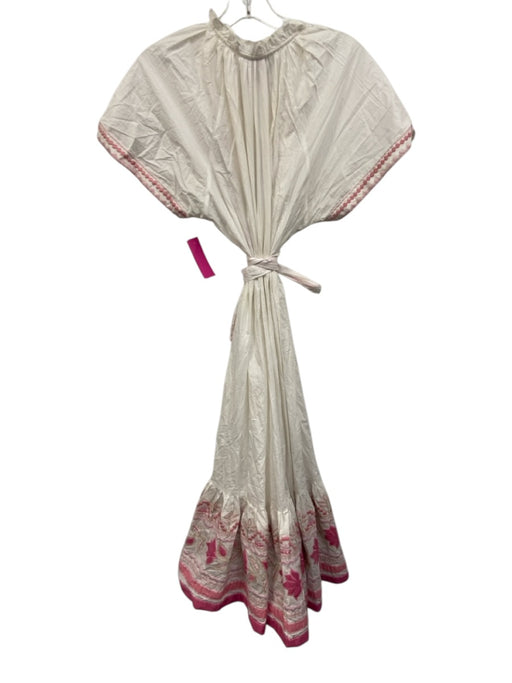 Bella Tu Size M White & Pink Cotton Sleeveless Tie belt Button Front Dress White & Pink / M