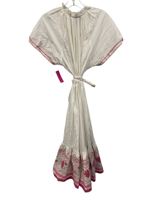 Bella Tu Size M White & Pink Cotton Sleeveless Tie belt Button Front Dress White & Pink / M