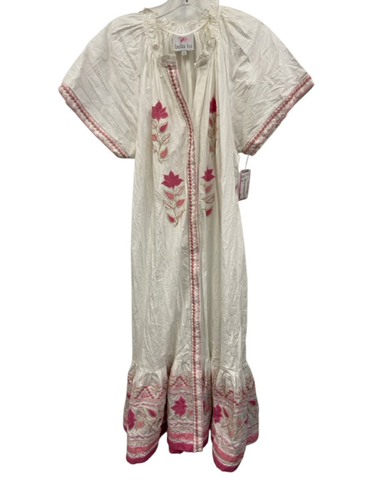 Bella Tu Size M White & Pink Cotton Sleeveless Tie belt Button Front Dress White & Pink / M