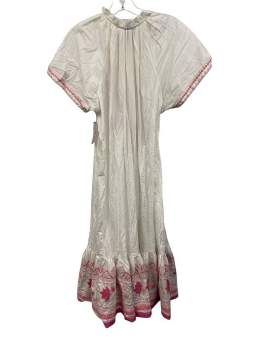 Bella Tu Size M White & Pink Cotton Sleeveless Tie belt Button Front Dress White & Pink / M