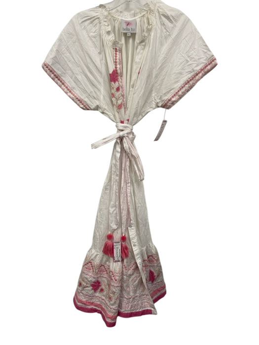 Bella Tu Size M White & Pink Cotton Sleeveless Tie belt Button Front Dress White & Pink / M