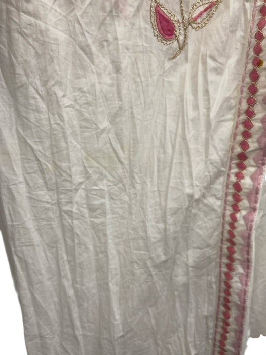 Bella Tu Size M White & Pink Cotton Sleeveless Tie belt Button Front Dress White & Pink / M