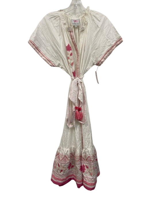 Bella Tu Size M White & Pink Cotton Sleeveless Tie belt Button Front Dress White & Pink / M