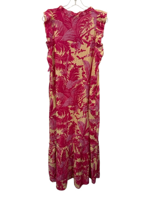 Fitzroy & Willa Size L Pink & Multi Cotton V Neck Sleeveless Printed Maxi Dress Pink & Multi / L