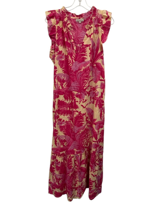 Fitzroy & Willa Size L Pink & Multi Cotton V Neck Sleeveless Printed Maxi Dress Pink & Multi / L