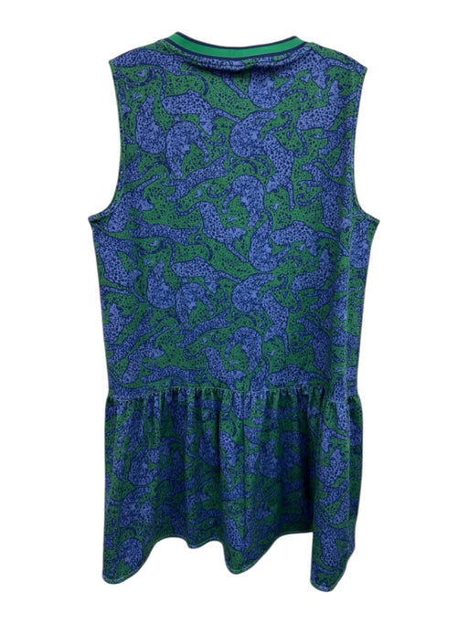 Emily McCarthy Size L Blue & Green Polyester V Neck Sleeveless Printed Dress Blue & Green / L