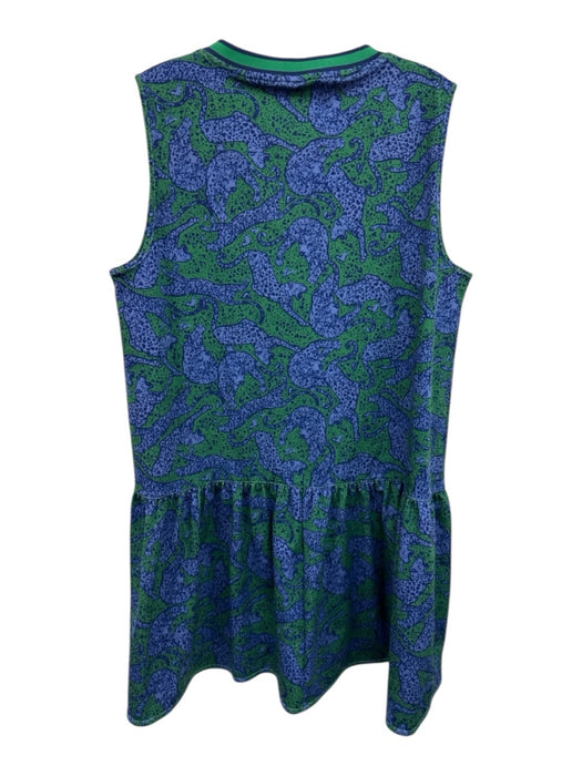 Emily McCarthy Size L Blue & Green Polyester V Neck Sleeveless Printed Dress Blue & Green / L