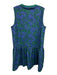 Emily McCarthy Size L Blue & Green Polyester V Neck Sleeveless Printed Dress Blue & Green / L