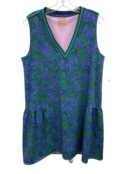 Emily McCarthy Size L Blue & Green Polyester V Neck Sleeveless Printed Dress Blue & Green / L