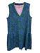 Emily McCarthy Size L Blue & Green Polyester V Neck Sleeveless Printed Dress Blue & Green / L