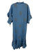Fitzroy & Willa Size L Blue Cotton V Neck Short Sleeve Printed Maxi Dress Blue / L