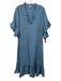 Fitzroy & Willa Size L Blue Cotton V Neck Short Sleeve Printed Maxi Dress Blue / L
