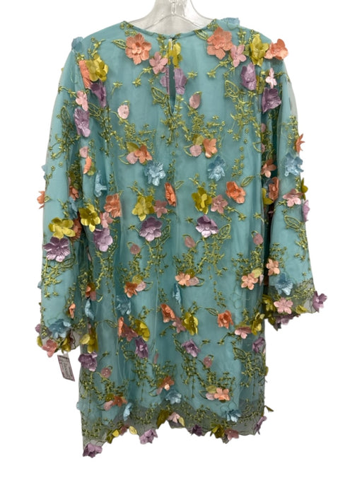 Mestiza New York Size XL Blue & Multi Nylon Keyhole Back Mesh Detail Mini Dress Blue & Multi / XL