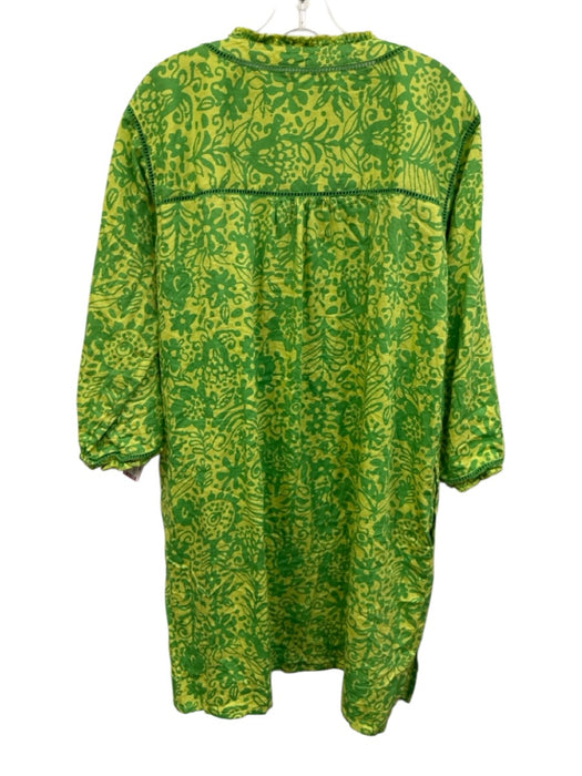 Sigrid Olsen Size L Green Cotton Printed V Neck Pockets Mini Dress Green / L