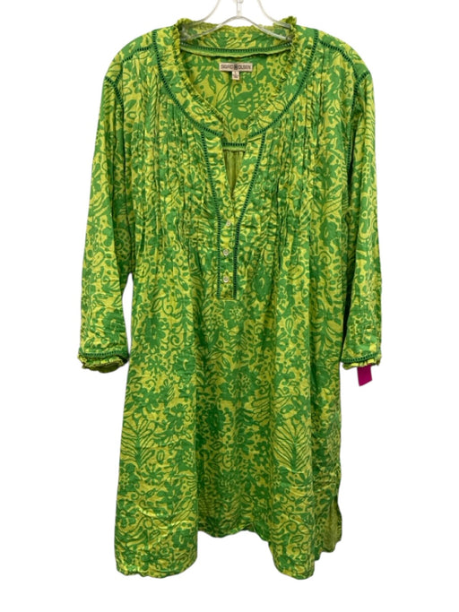 Sigrid Olsen Size L Green Cotton Printed V Neck Pockets Mini Dress Green / L