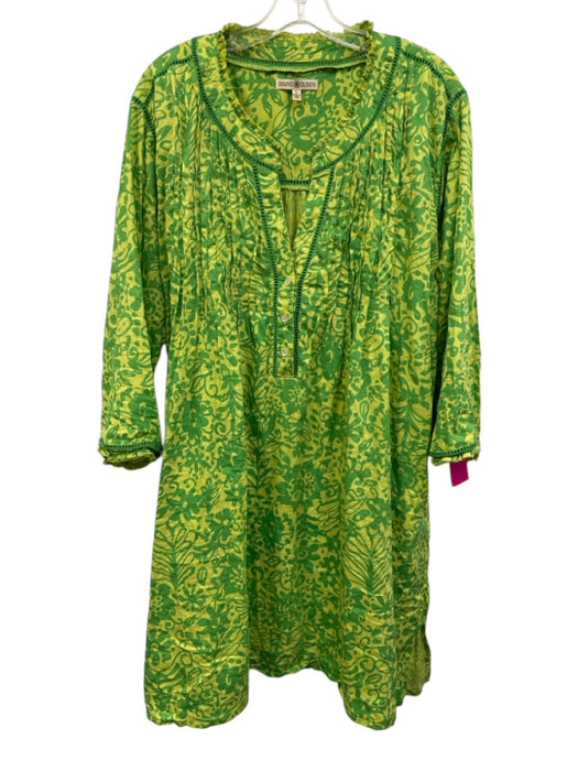 Sigrid Olsen Size L Green Cotton Printed V Neck Pockets Mini Dress Green / L