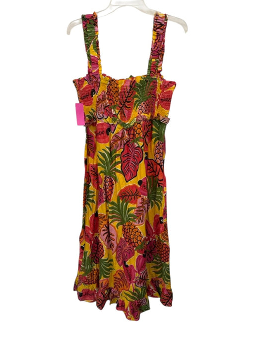 Farm Rio Size L Red, Yellow & Multi Cotton Square Neck Sleeveless Printed Dress Red, Yellow & Multi / L