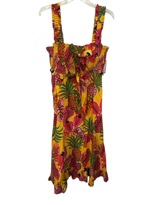 Farm Rio Size L Red, Yellow & Multi Cotton Square Neck Sleeveless Printed Dress Red, Yellow & Multi / L