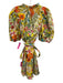 Marie Oliver Size L White & Multi Cotton V Neck Puff Short Sleeve Floral Dress White & Multi / L