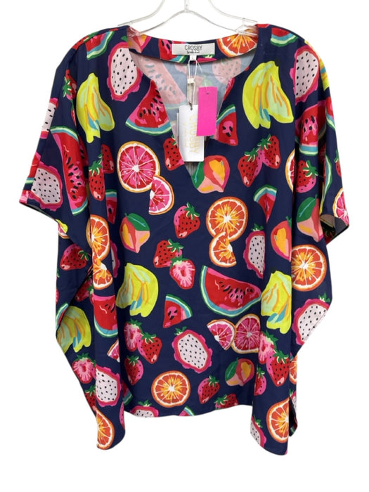 CROSBY by Mollie Burch Size L Navy & Multi Polyester V Neck Printed Top Navy & Multi / L