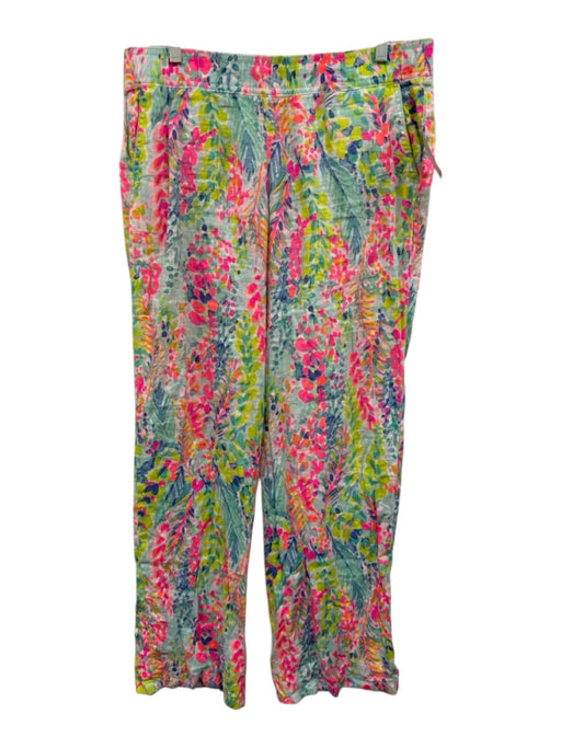Lilly Pulitzer Size L Green, Pink & Multi Linen Elastic Waist Printed Pants Green, Pink & Multi / L