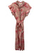 Sheridan French Size L Pink Cotton Blend V Neck Studded Printed Tie Belt Dress Pink / L