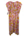 Sheridan French Size L Pink & Yellow Silk V Neck Zip Back Printed Maxi Dress Pink & Yellow / L