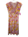 Sheridan French Size L Pink & Yellow Silk V Neck Zip Back Printed Maxi Dress Pink & Yellow / L