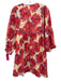 Entro Size L Red & Multi Cotton V Neck Contrast Piping Floral Dress Red & Multi / L