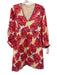 Entro Size L Red & Multi Cotton V Neck Contrast Piping Floral Dress Red & Multi / L