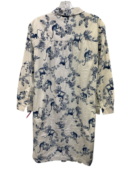 Saloni Size 10 Blue & White Cotton 1/2 Button Printed Collared Mini Dress Blue & White / 10