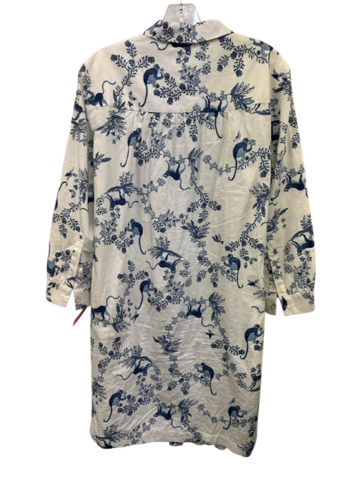 Saloni Size 10 Blue & White Cotton 1/2 Button Printed Collared Mini Dress Blue & White / 10