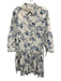 Saloni Size 10 Blue & White Cotton 1/2 Button Printed Collared Mini Dress Blue & White / 10