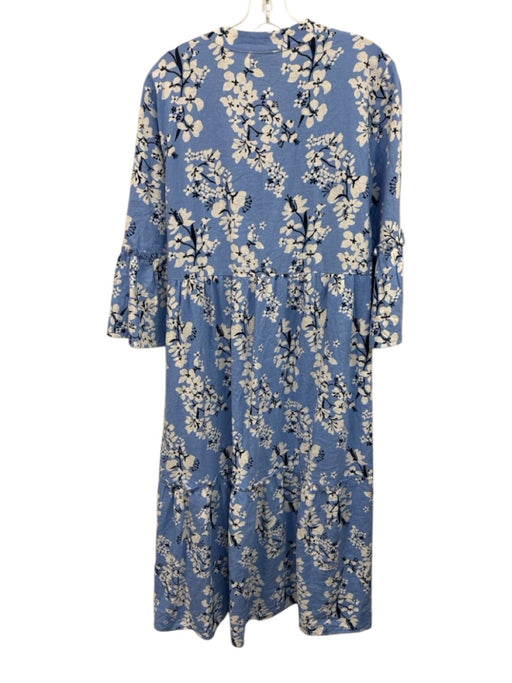 Sail To Sable Size L Blue & White Linen Blend V Neck Floral Print Maxi Dress Blue & White / L