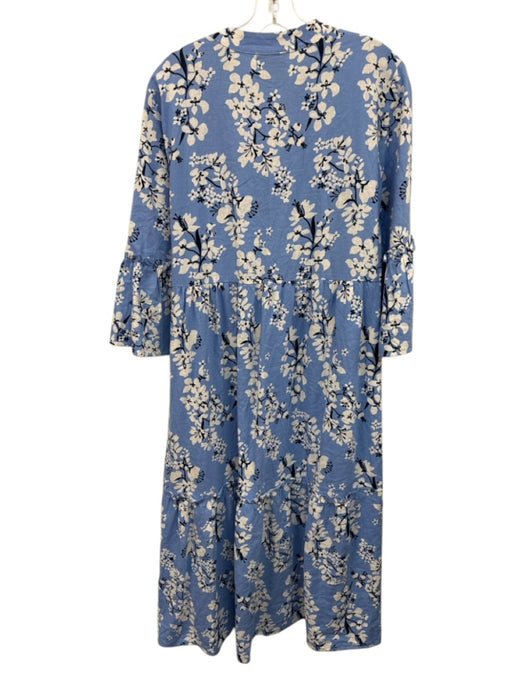 Sail To Sable Size L Blue & White Linen Blend V Neck Floral Print Maxi Dress Blue & White / L